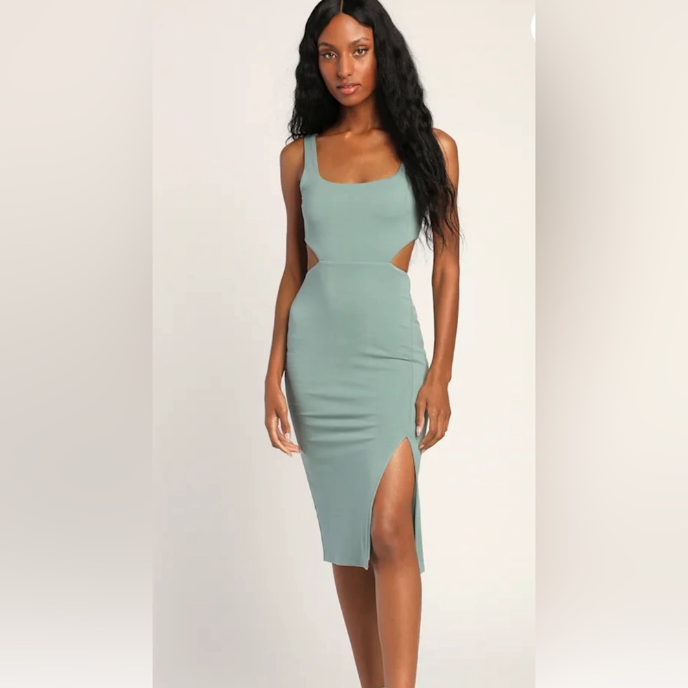 Lulus Sage Midi Cutout Dress